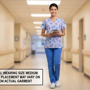 SB Scrubs Lavender Floral Print V-Neck Scrub Top | Size XL